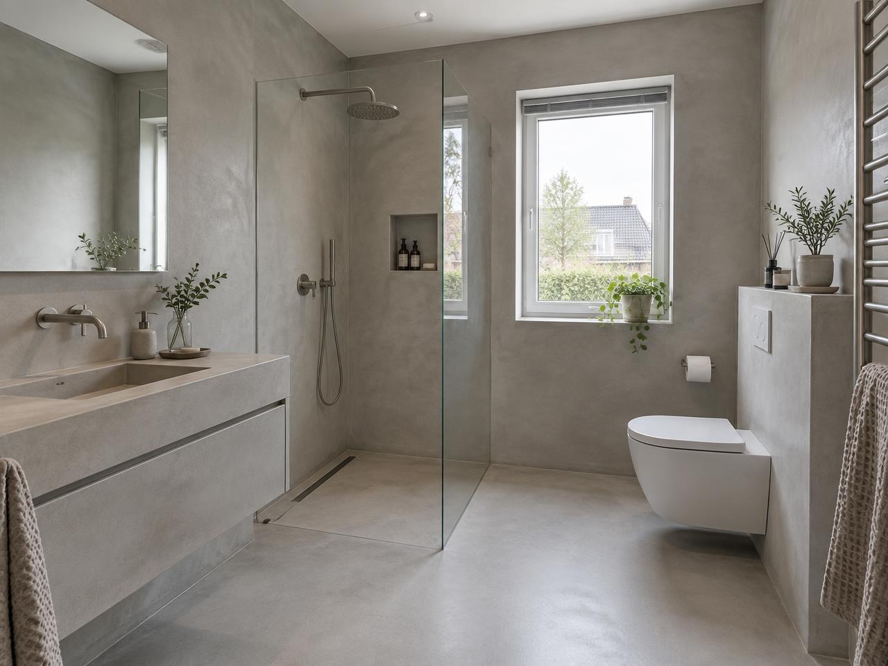 Illustratief beeld van betonstuc in een badkamer